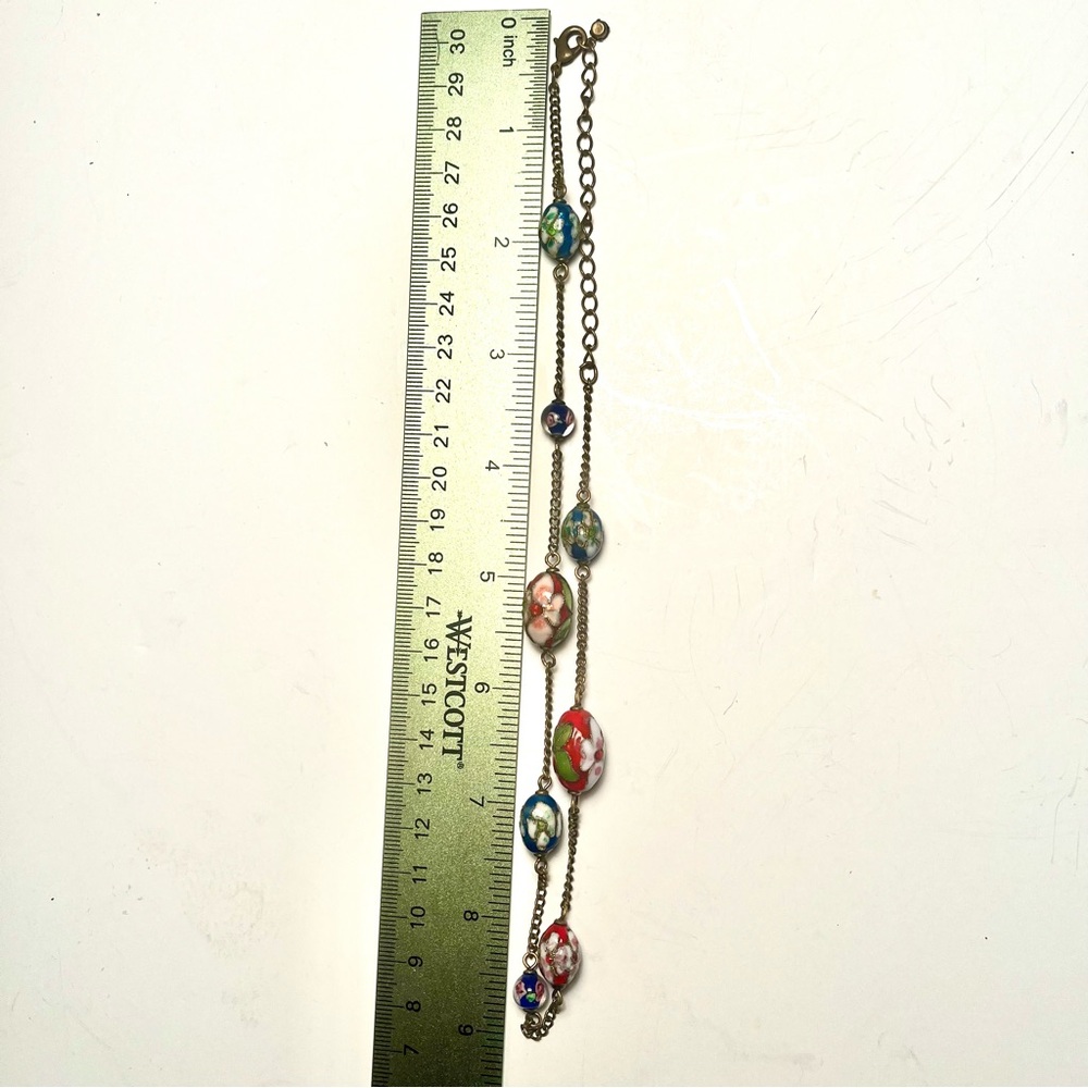 Elegant Vintage Floral Cloissone and Brass Necklace in Reds and Blues - Picture 4 of 4